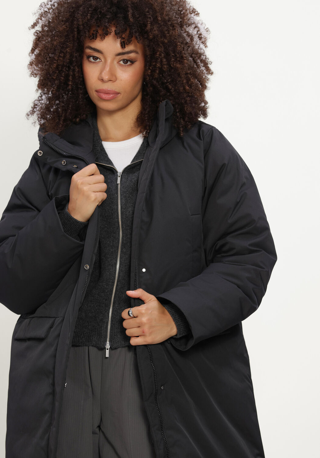 Schwarze OBJECT Wattierte Jack OBJKELYN L/S RE LONG JACKET NOOS - large