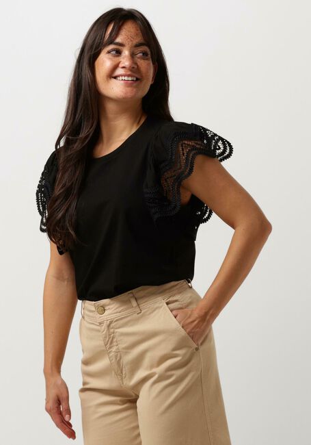 Schwarze SUMMUM T-shirt JERSEY TOP TEE WITH LACE - large