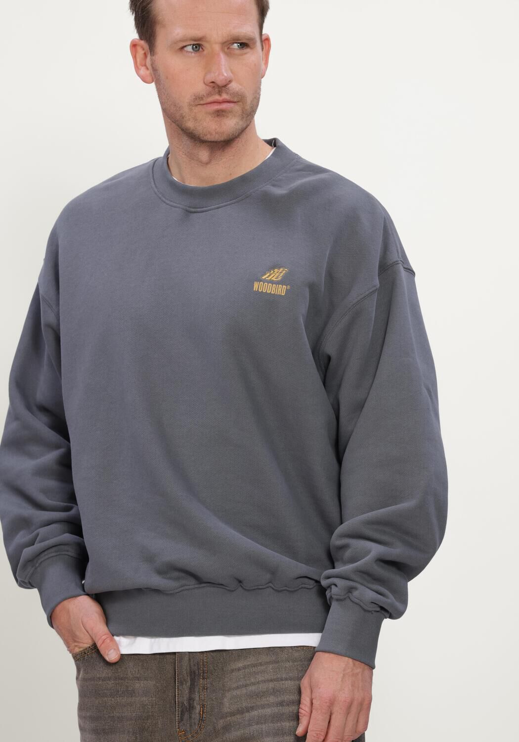 Dunkelgrau WOODBIRD Sweatshirt WBDUKE ACTION CREW - large