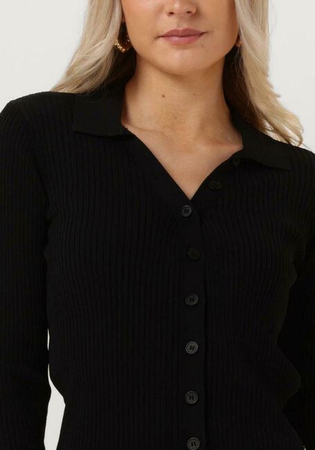 Schwarze COLOURFUL REBEL Tops & T-shirts NORI FINE KNIT CROPPED LONGSLEEVE POLO - large