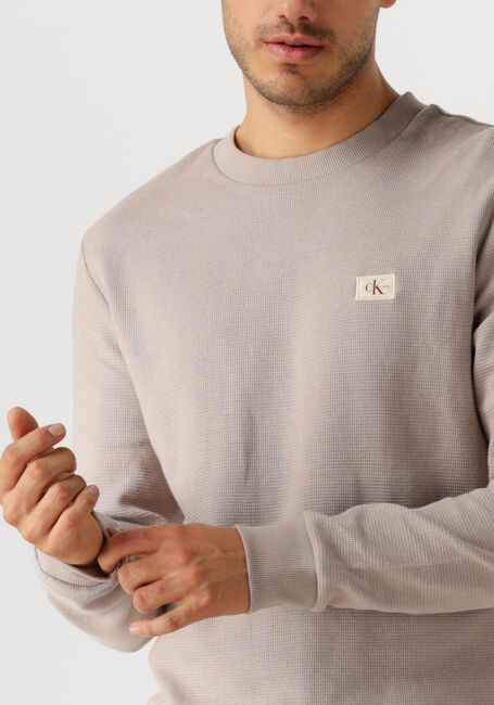 Sand CALVIN KLEIN Pullover WOVEN LABEL WAFFLE LS TEE - large