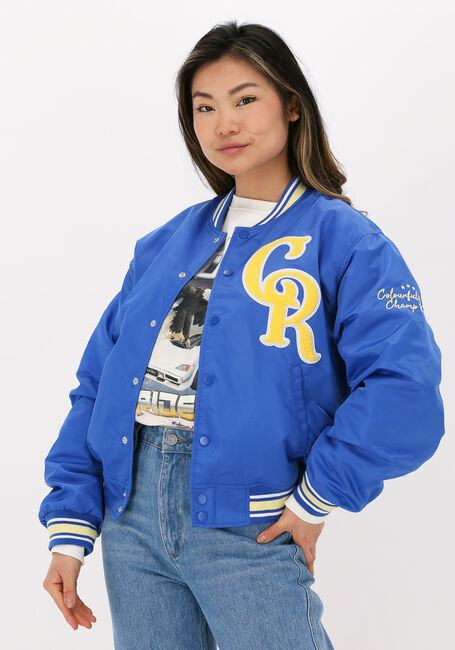 Blaue COLOURFUL REBEL Jack FELICIA PATCH SATIN BOMBER JACKET - large