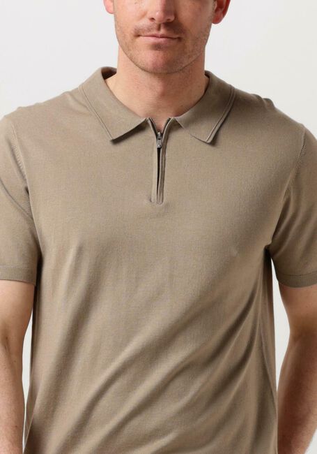 Taupe PURE PATH Polo-Shirt KNITTED SHOTSLEEVE POLO HALF ZIP WITH CHEST EMBROIDERY - large