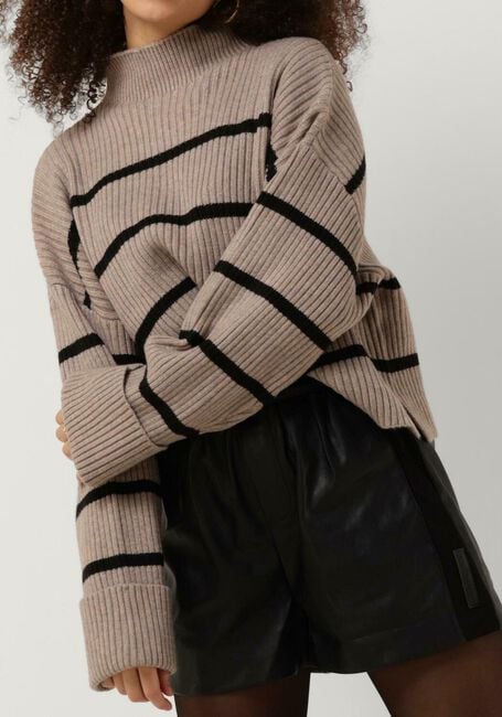 Taupe CO'COUTURE Pullover ROW STRIPE BOX CROP KNIT - large