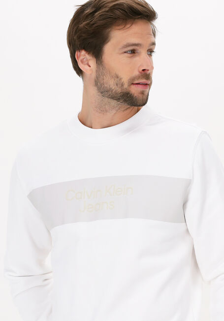 Weiße CALVIN KLEIN Sweatshirt BLOCKING INSTITUTIONAL CREW NECK - large