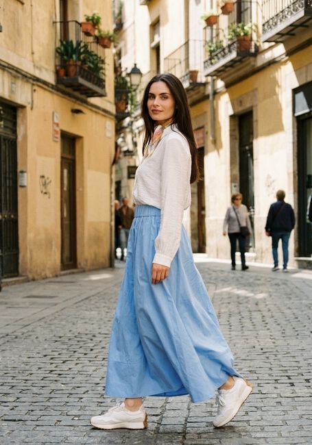 Blaue NEO NOIR Midirock YARA LONG POPLIN SKIRT - large