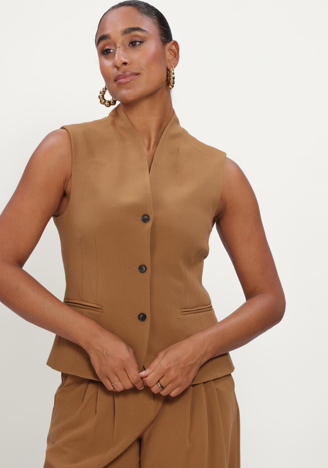 Camelfarbene MSCH COPENHAGEN Gilet MSCHPHILOMINA MICHELLE WAISTCOAT - large