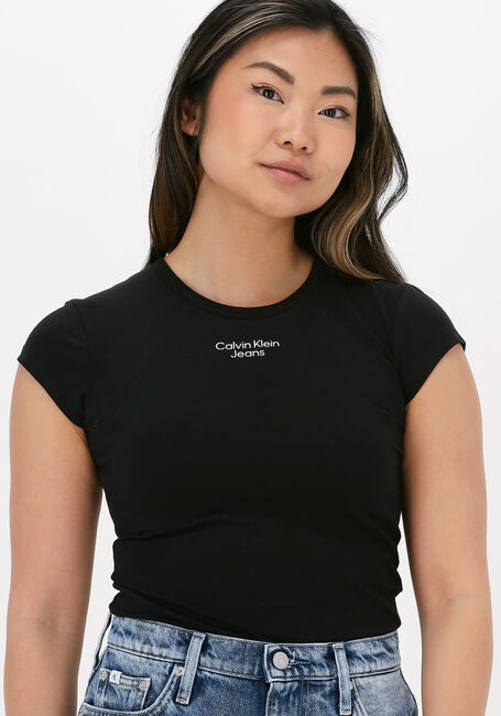 Schwarze CALVIN KLEIN T-shirt STACKED LOGO TIGHT TEE - large
