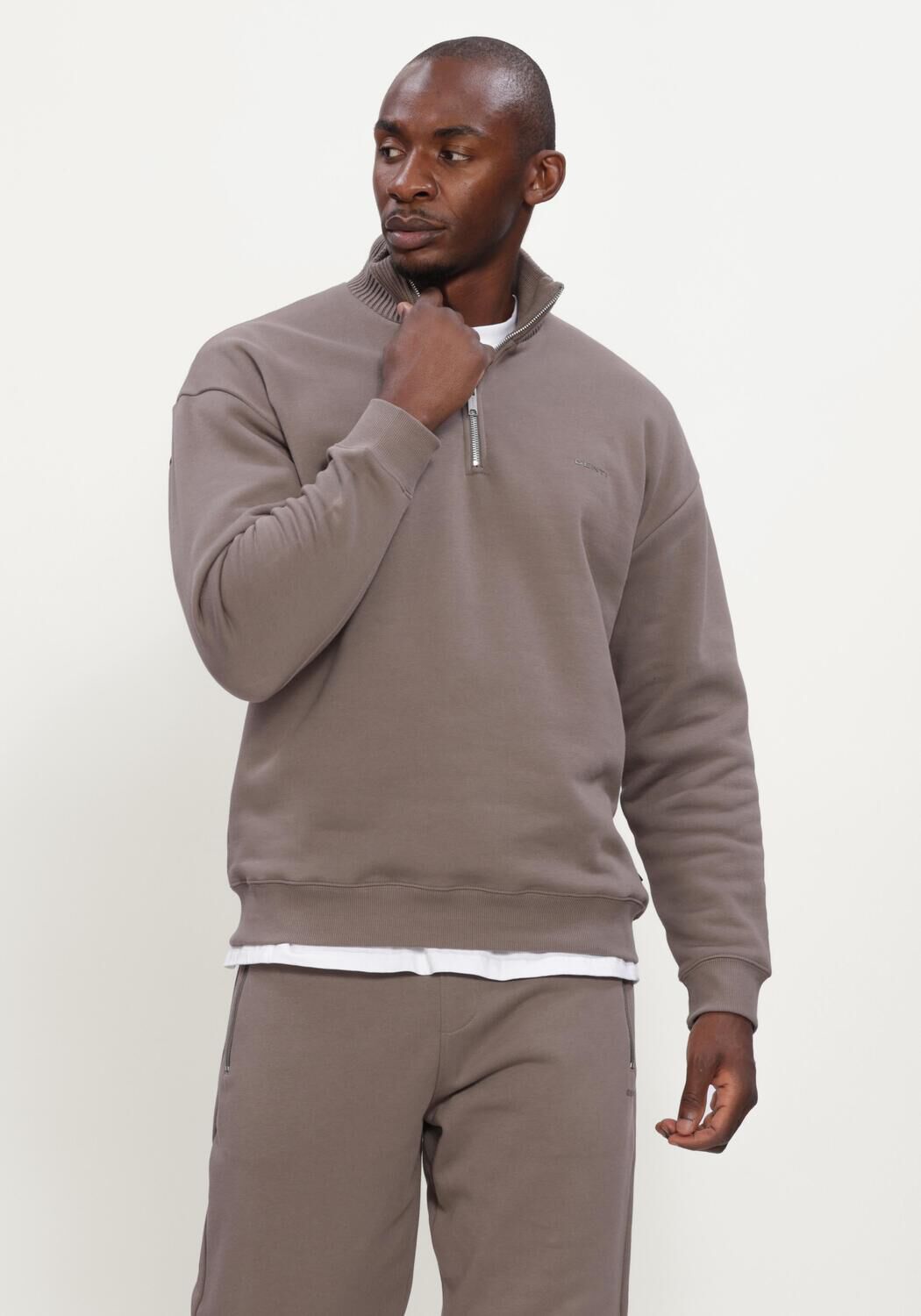 Taupe GENTI Sweatshirt HALF ZIP SWEAT - large