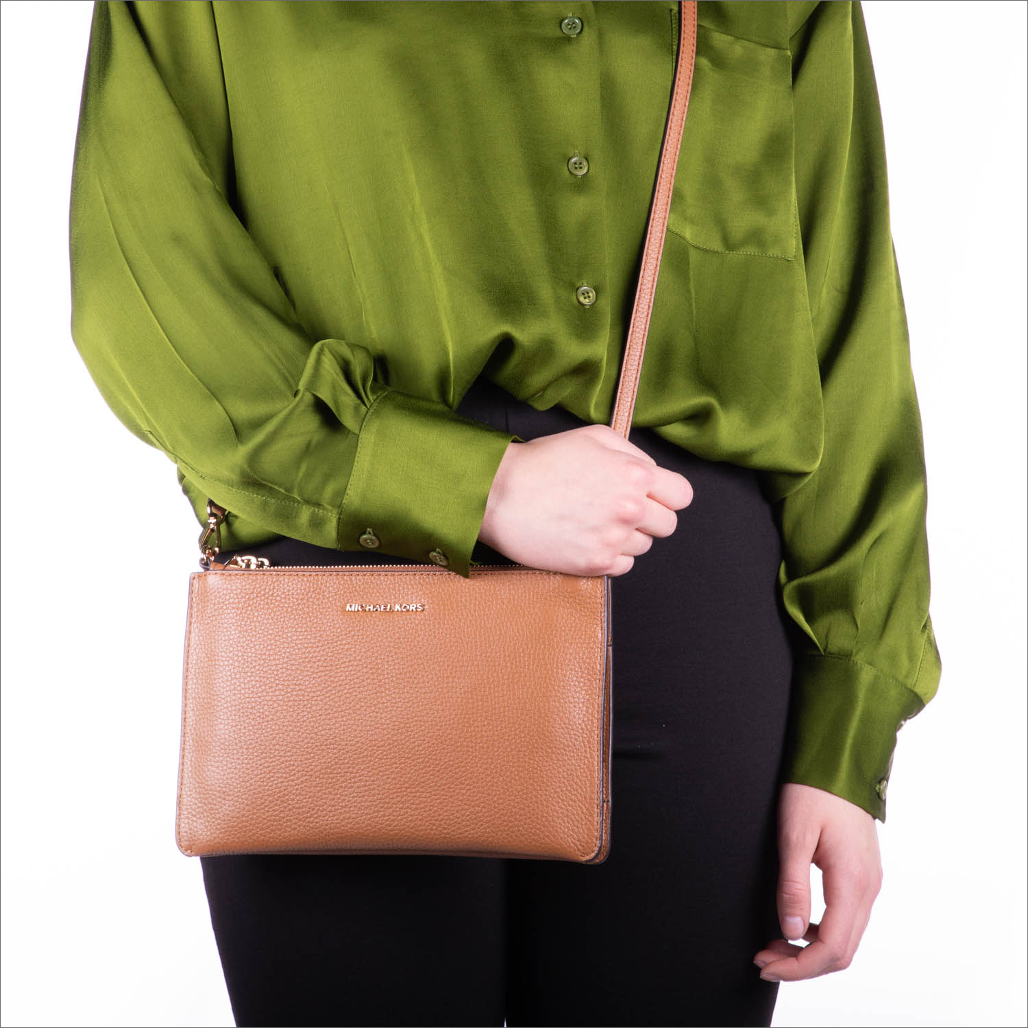 Camelfarbene Michael Kors Umhangetasche Lg Dbl Pouch Xbody Omoda