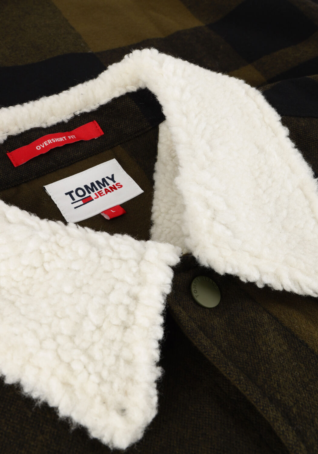 Gr&uuml;ne TOMMY JEANS Pullover TJM CHECK SHERPA LINED OVERSHIRT - large