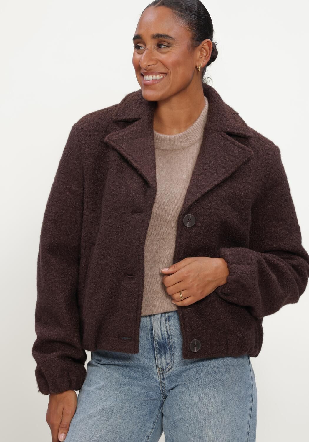 Braune NUKUS Teddy-Jacke MADELIN JACKET BOUCLE - large