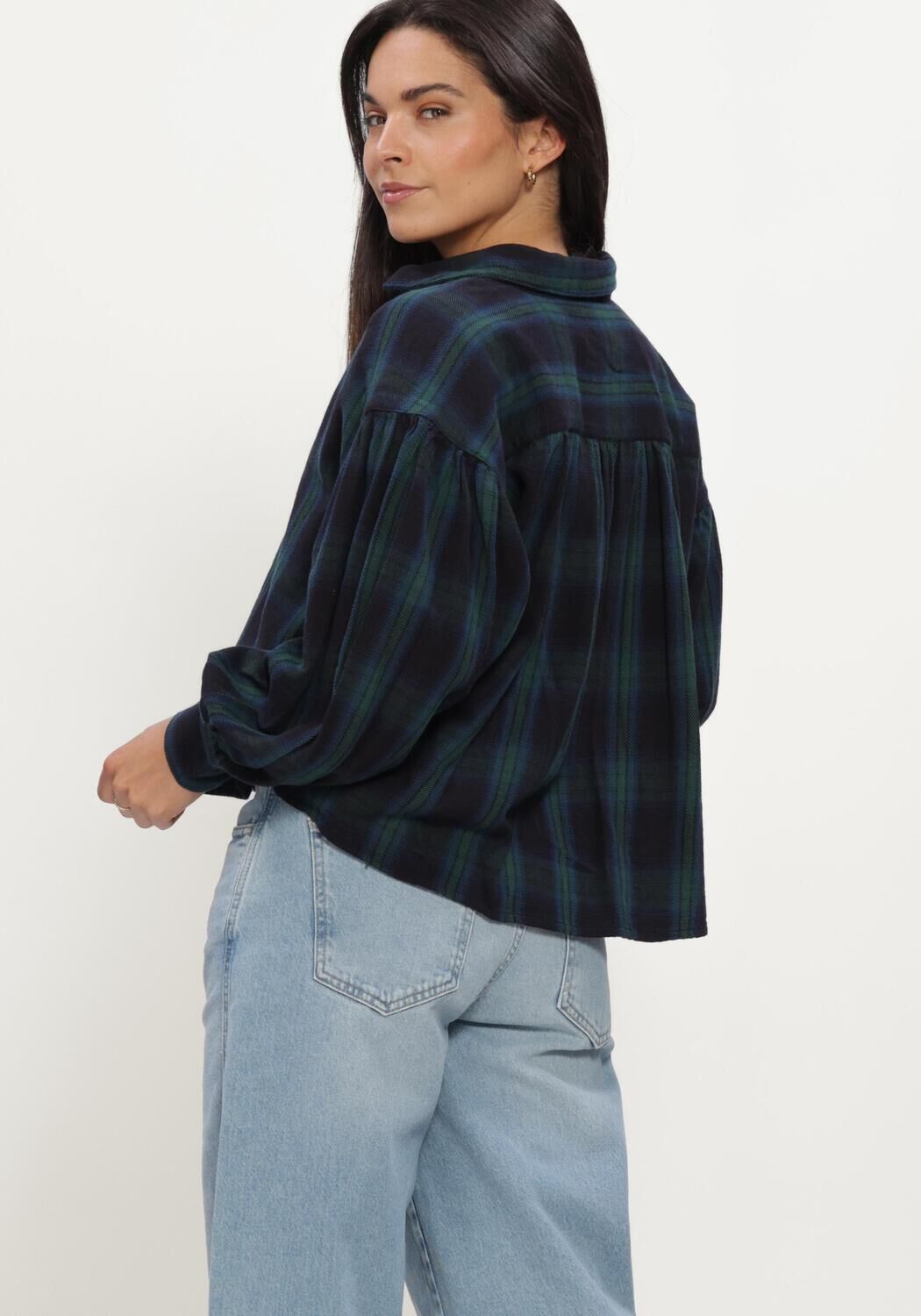Dunkelblau BY-BAR Blusen SARAH SHORT GREEN CHECK BLOUSE - large