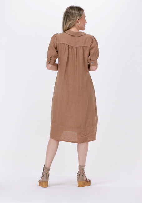 Camelfarbene BY-BAR Midikleid FLEUR LINEN DRESS - large