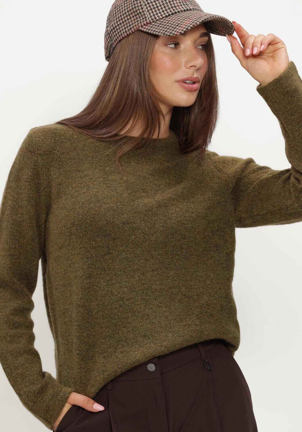 Olive SELECTED WOMEN Pullover SLWLULU NEW LS KNIT O-NECK - large