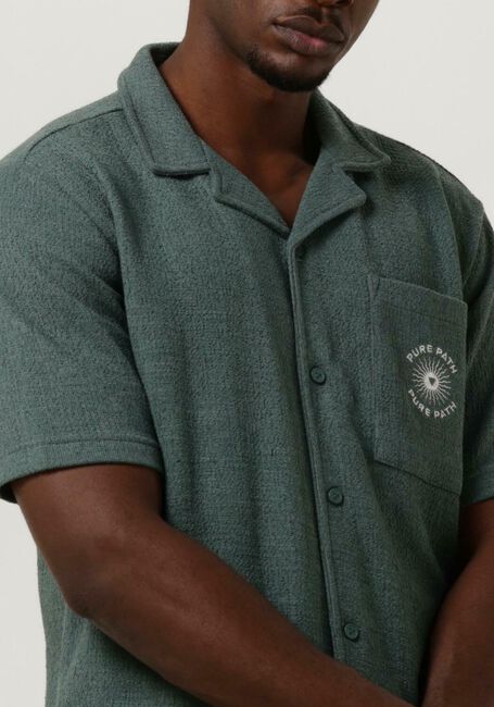 Grüne PURE PATH Casual-Oberhemd STRUCTURED SHORTSLEEVE SHIRT WITH CHEST POCKET AND EMBROIDERY - large