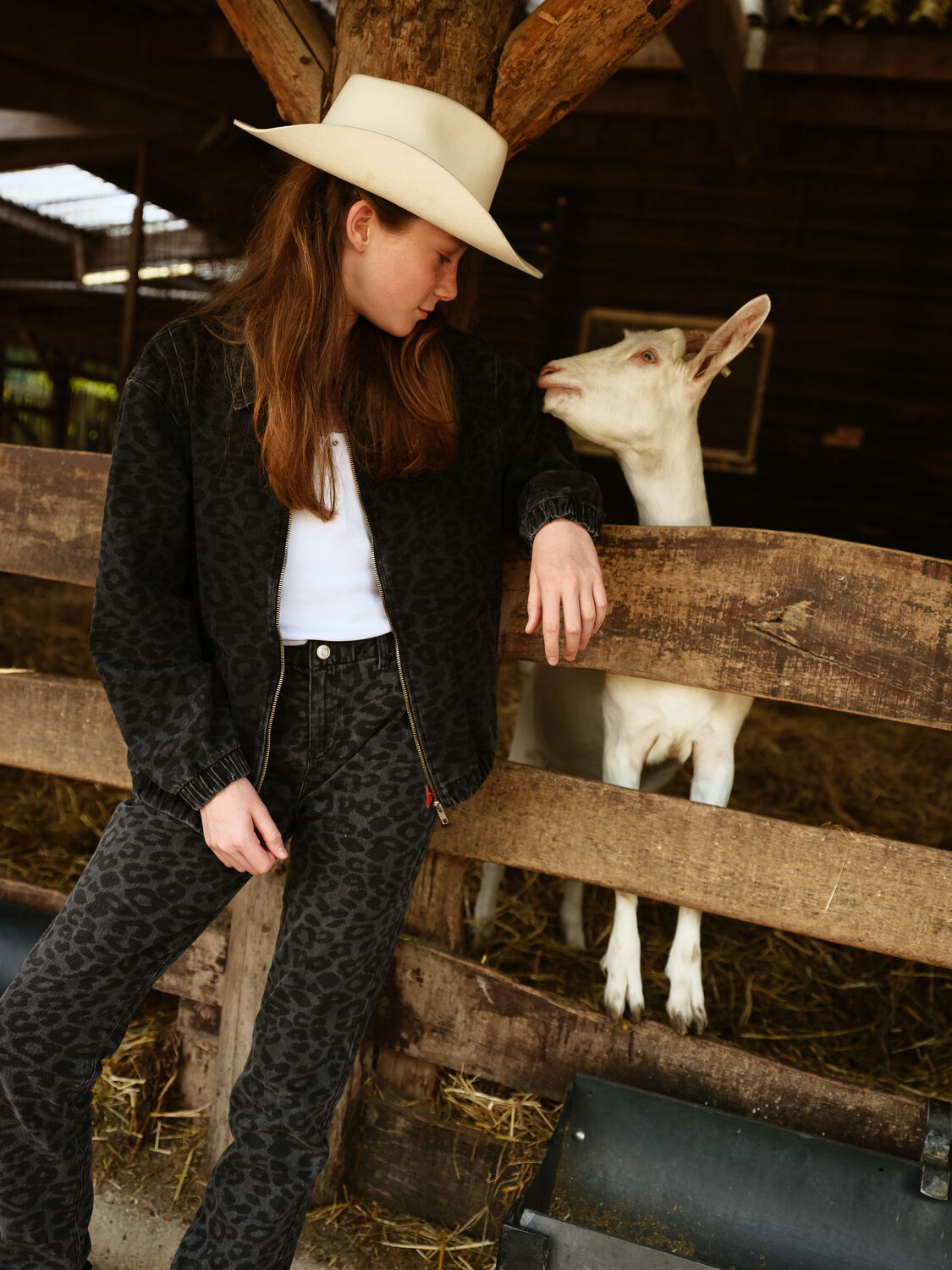 Dunkelgrau ALIX MINI Mom jeans ANIMAL DENIM PANTS - large