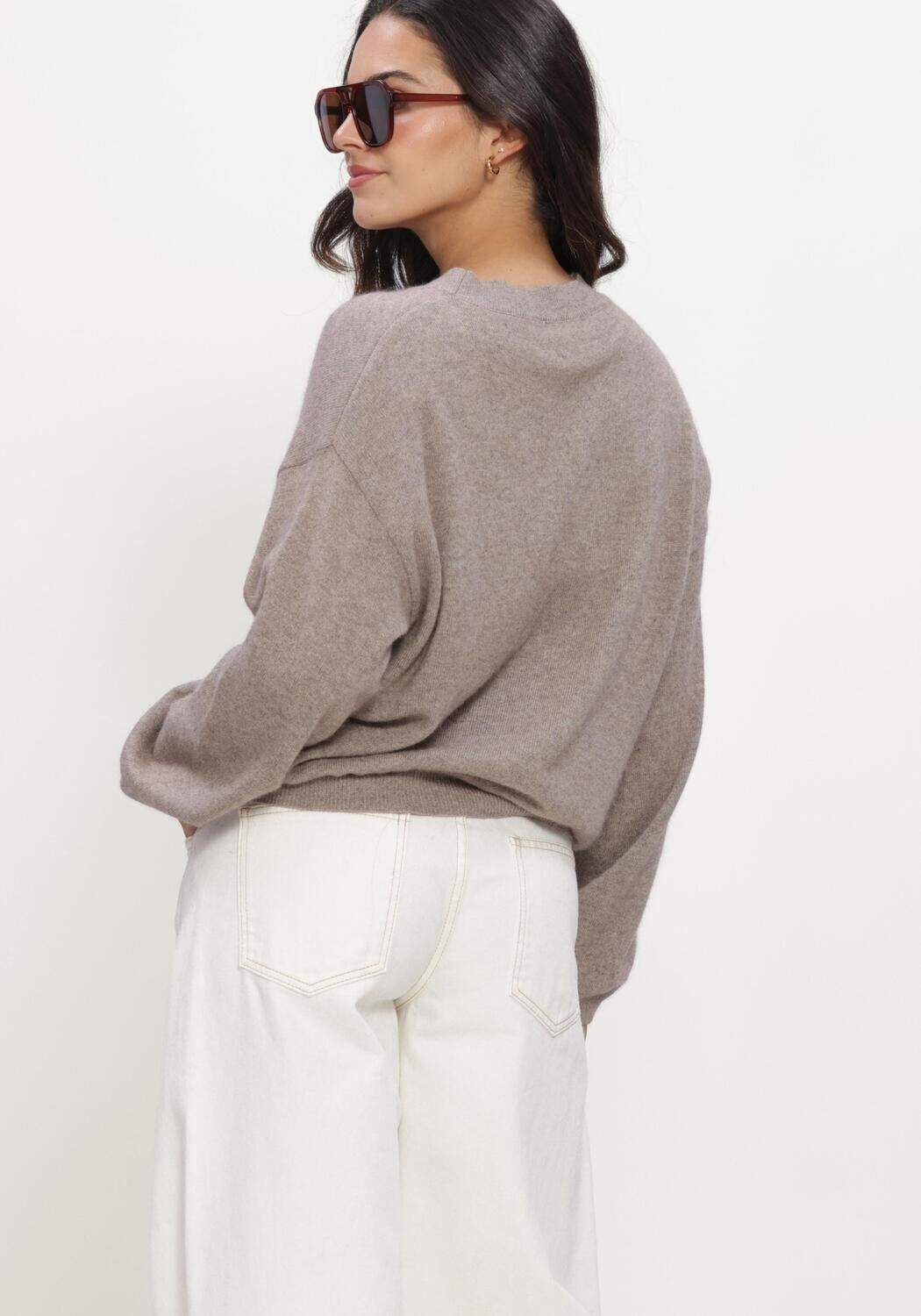 Taupe TWNS Pullover LONG PUFFED SLEEVES ROUND NECK JUMPER - large