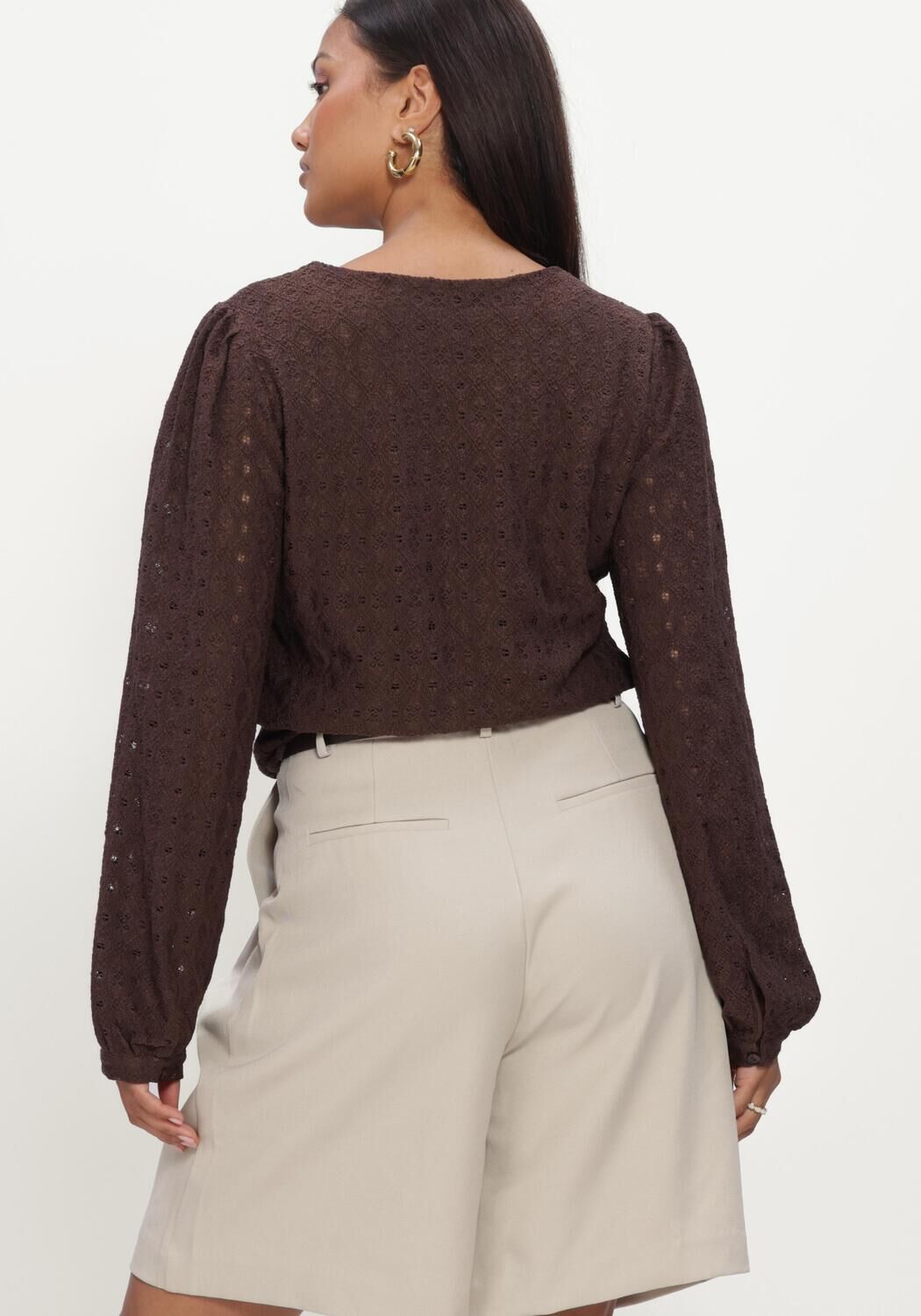 Braune OBJECT Top OBJLAILA L/S V-NECK TOP NOOS - large