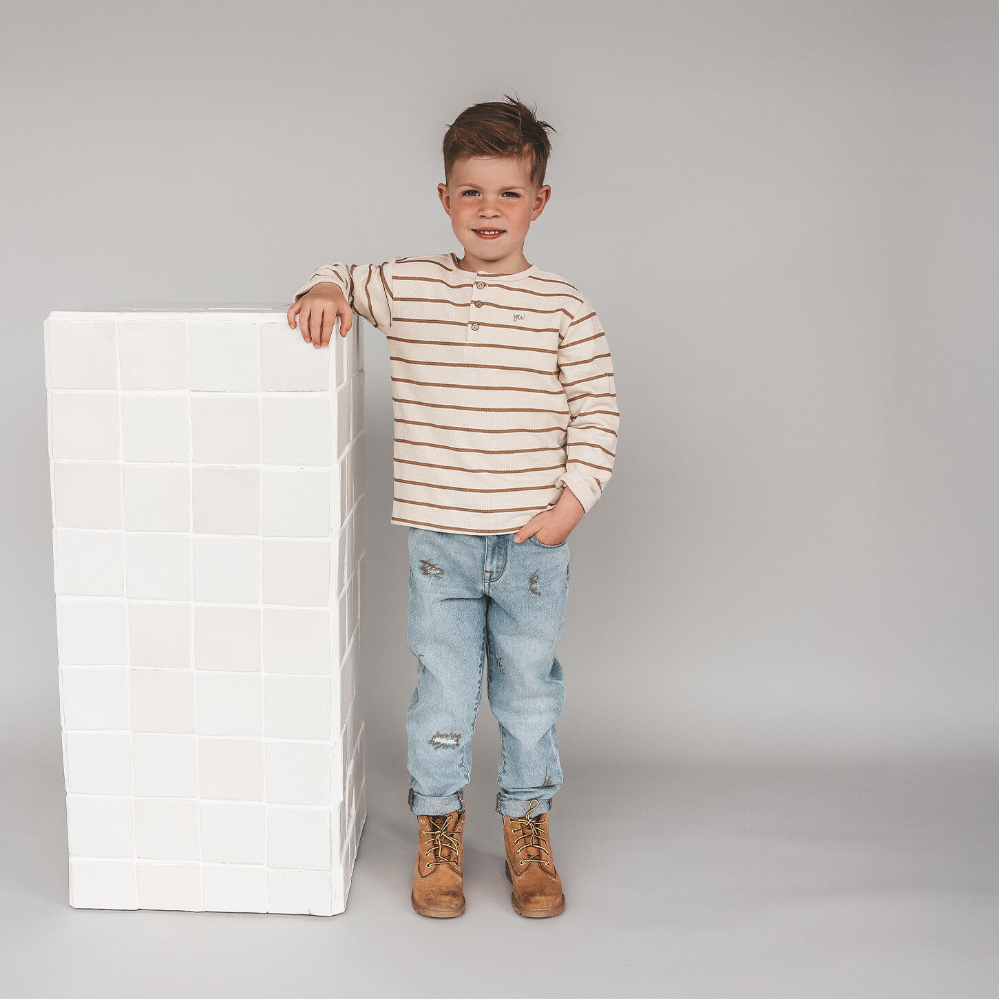 Beige YOUR WISHES Polo-Shirt STRIPE TERRY RELAXED GRANDDAD LONGSLEEVE - large