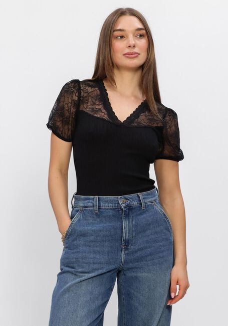 Schwarze ROSEMUNDE T-shirt BEATHA FULL LACE V-NECK T-SHIRT - large