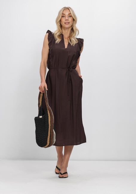 Braune CO'COUTURE Midikleid HERACC FRILL SS V-DRESS - large
