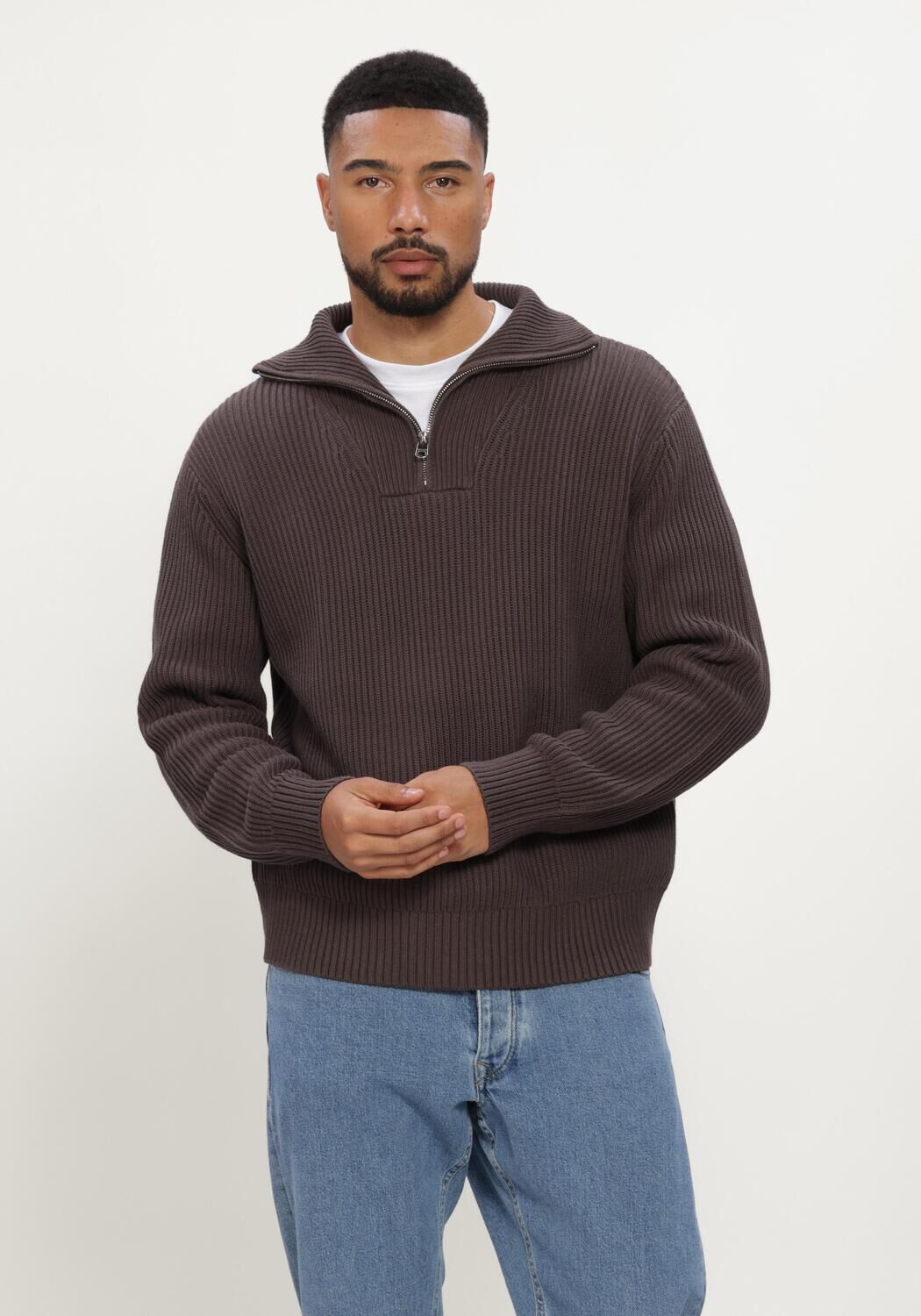 Braune SELECTED MEN Pullover SLMDRY LS KNIT HALF ZIP - large