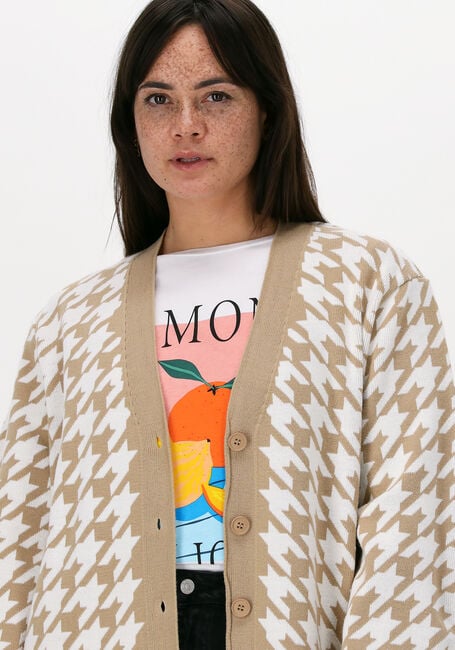 Camelfarbene RIANNE MEIJER x NA-KD Strickjacke HOUNDSTOOTH LONG CARDIGAN - large