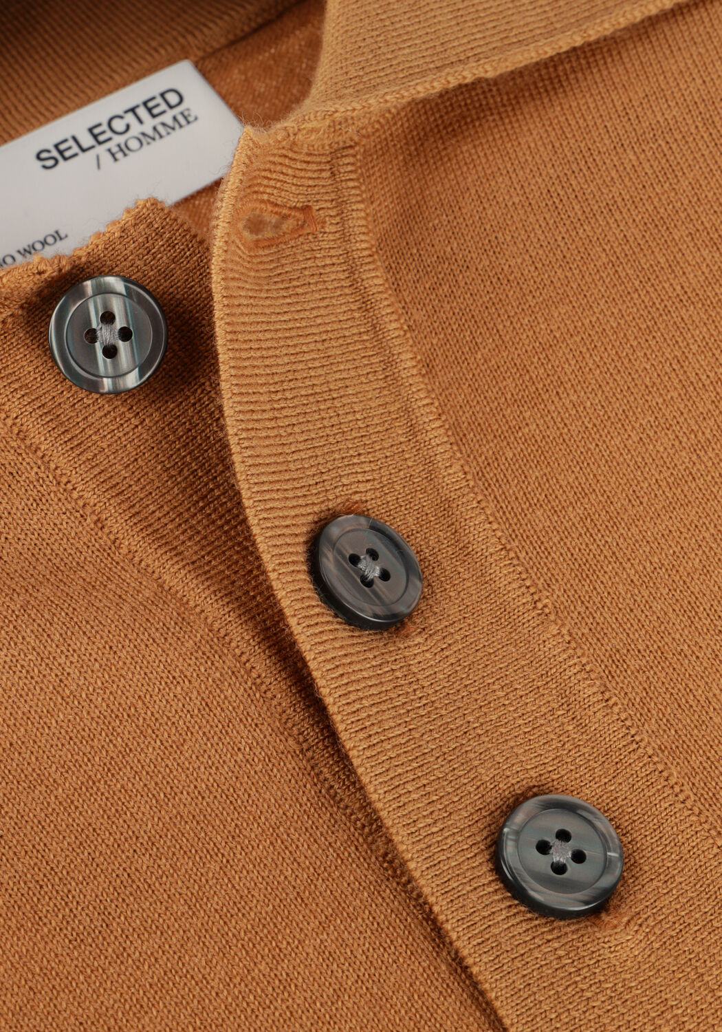 Camelfarbene SELECTED MEN Pullover SLHTRAY LS KNIT MERINO POLO - large