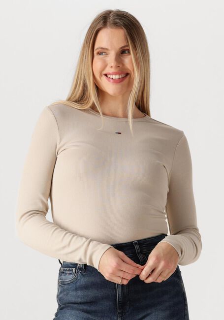 Beige TOMMY JEANS Top TJW SLIM ESSENTIAL RIB LS - large