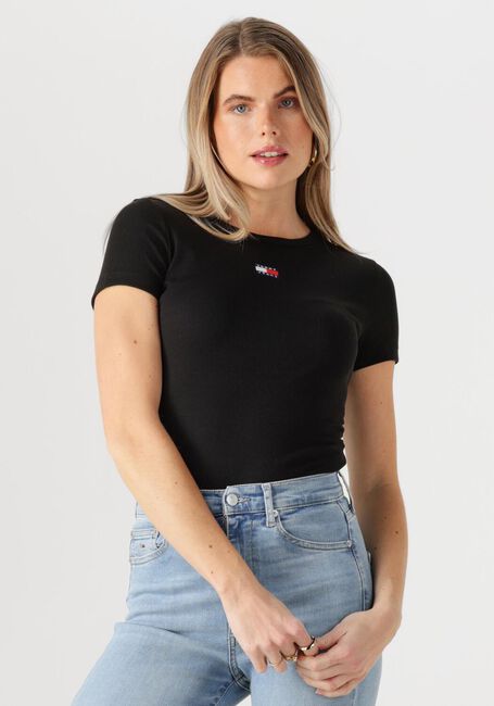 Schwarze TOMMY JEANS T-shirt TWJ SLIM BADGE RIB TEE - large