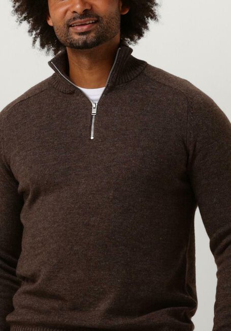 Braune SELECTED HOMME Pullover SLHREG DAN WOOL-MIX ZIP HIGH NECK OW - large