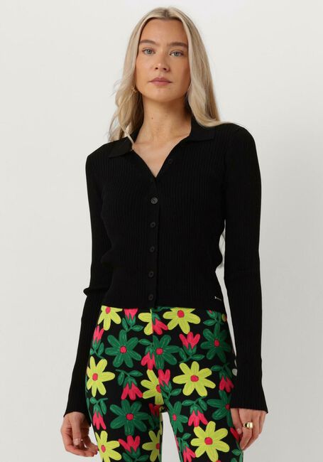Schwarze COLOURFUL REBEL Tops & T-shirts NORI FINE KNIT CROPPED LONGSLEEVE POLO - large