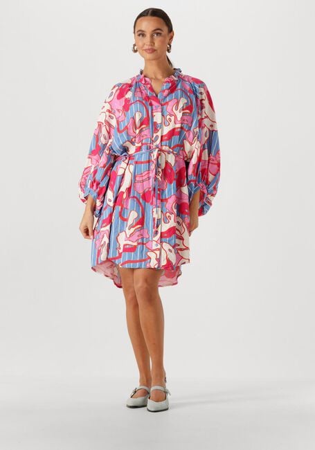 Mehrfarbige/Bunte POM AMSTERDAM Kleider DRESS URBAN FLORA STRIPE LINEN - large