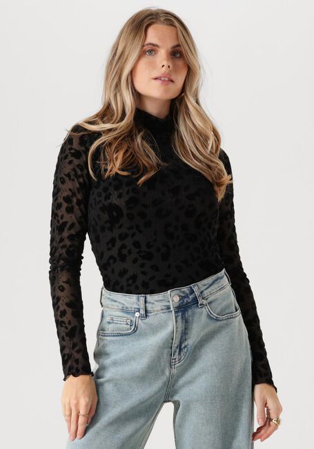 Schwarze COLOURFUL REBEL Top NEYO LEOPARD FLOCK MESH TURTLENECK TOP - large