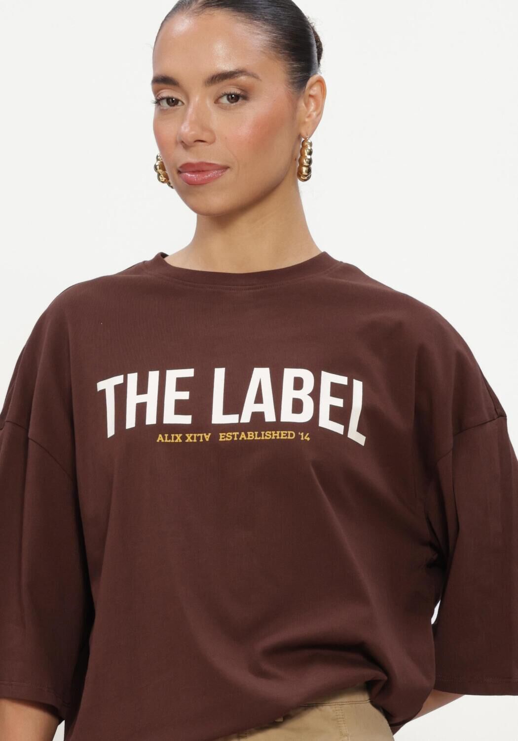 Braune ALIX THE LABEL Tops & T-shirts LADIES KNITTED THE LABEL OVERSIZED T-SHIRT - large