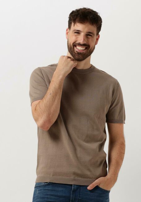 Taupe PURE PATH T-shirt KNITTED SHORTSLEEVE WITH CHEST PRINT - large