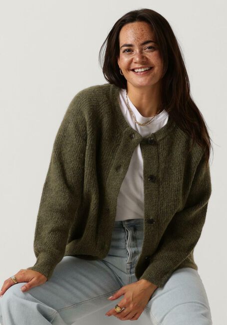 Grüne SELECTED FEMME Strickjacke SLFLULU LS KNIT SHORT CARDIGAN - large