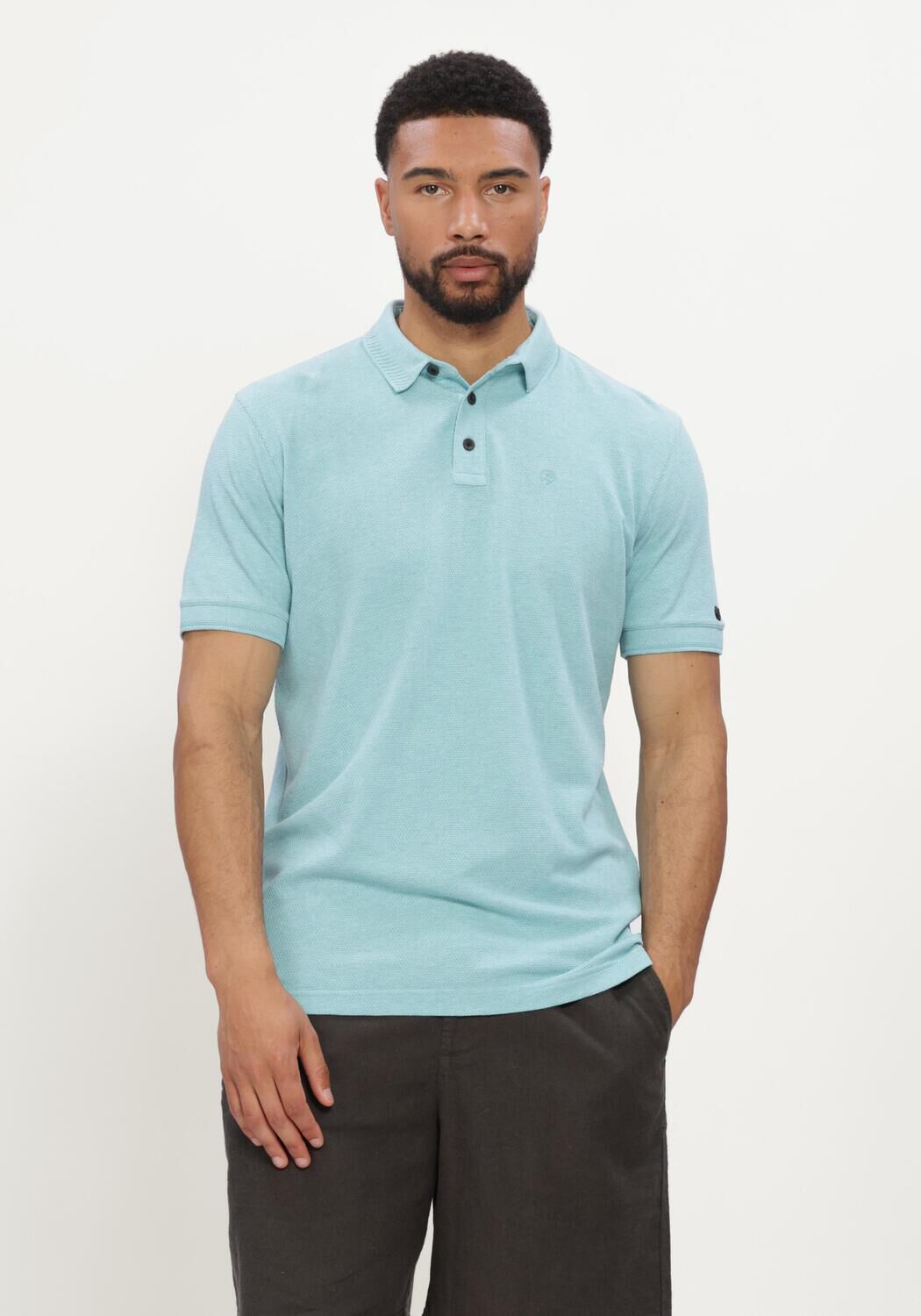 Hellblau CAST IRON Polo-Shirt SHORT SLEEVE POLO SLIM FIT POPCORN JERSEY MELANGE - large