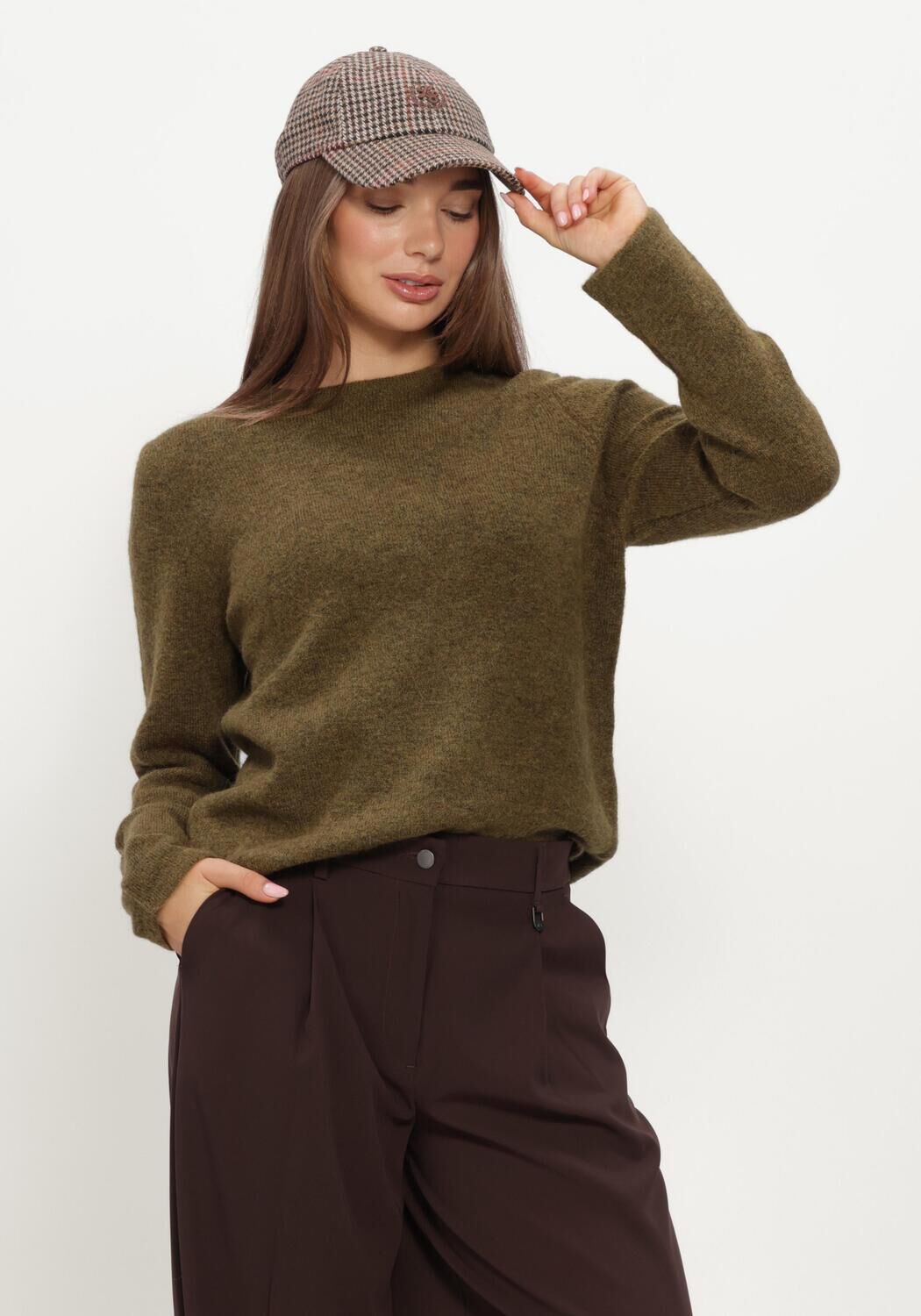 Olive SELECTED WOMEN Pullover SLWLULU NEW LS KNIT O-NECK - large