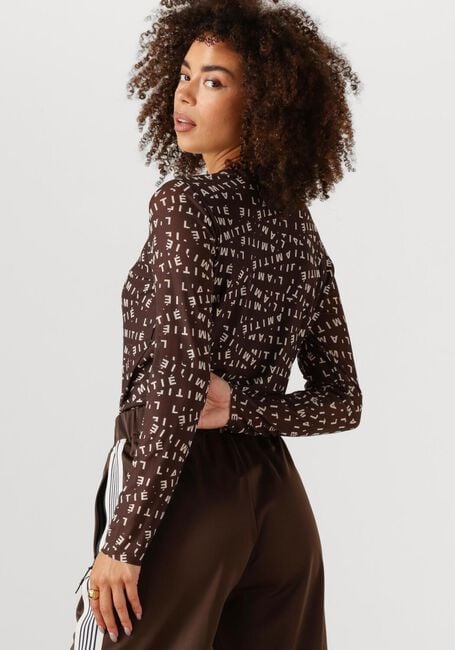 Braune HAUTE L'AMITIÉ Top L'AMITIE MESH LS O-NECK - large