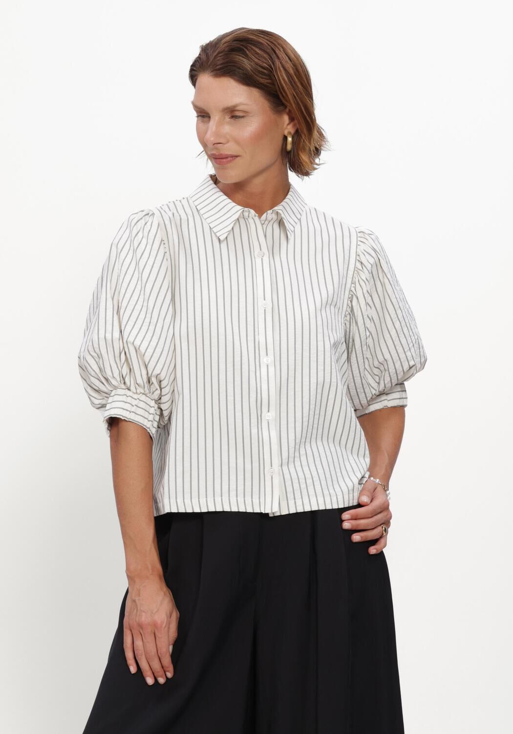 Ecru NEO NOIR Blusen ETTA SLIM STRIPE SHIRT - large