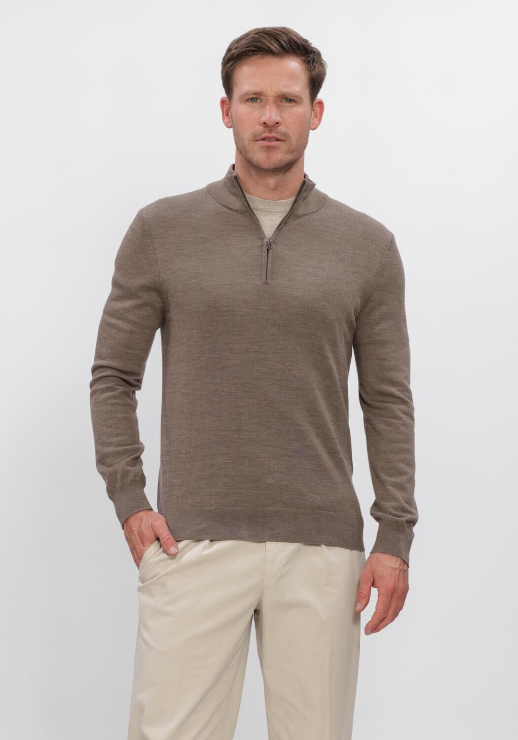 Taupe PROFUOMO Pullover PULLOVER HALF ZIP EXTRAFINE MERINO - large