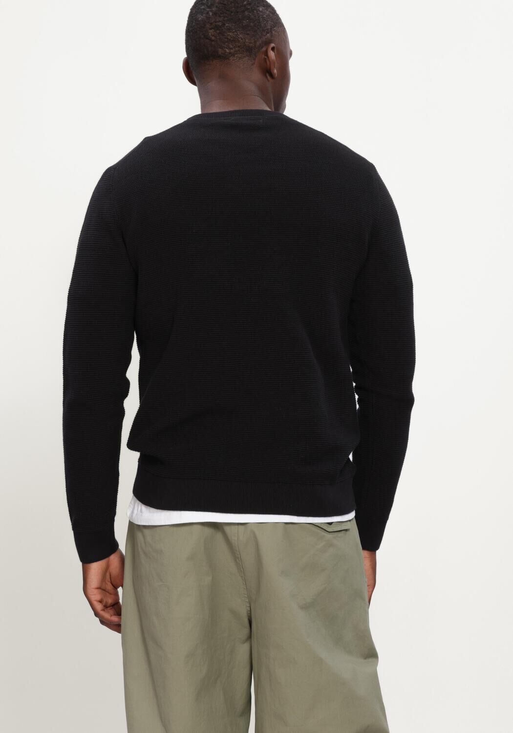 Schwarze SELECTED MEN Pullover SLHROSS LS KNIT STRUCTURE CREW NECK NOOS - large
