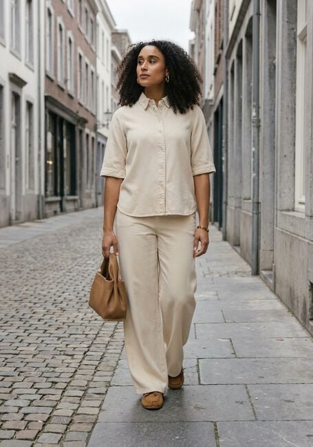 Beige OBJECT Blusen OBJFRAME 2/4 RE DENIM TOP - large