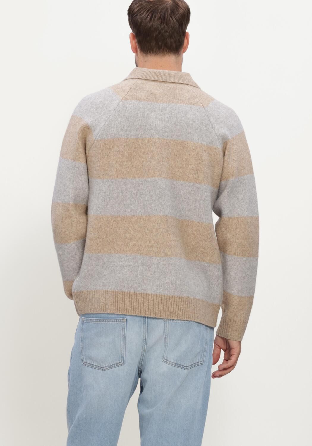 Beige LES DEUX Pullover STRIPED MELANGE KNITTED POLO - large