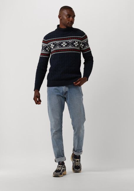 Blaue SELECTED MEN Rollkragenpullover SLHFLAKE LS KNIT CABLE HIGH NE - large