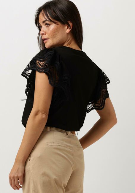 Schwarze SUMMUM T-shirt JERSEY TOP TEE WITH LACE - large
