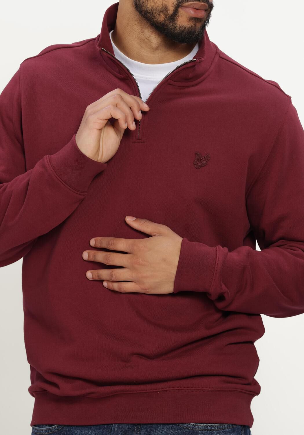 Bordeaux LYLE & SCOTT Pullover SUPERFINE QUARTER ZIP SWEATSHIRT - large