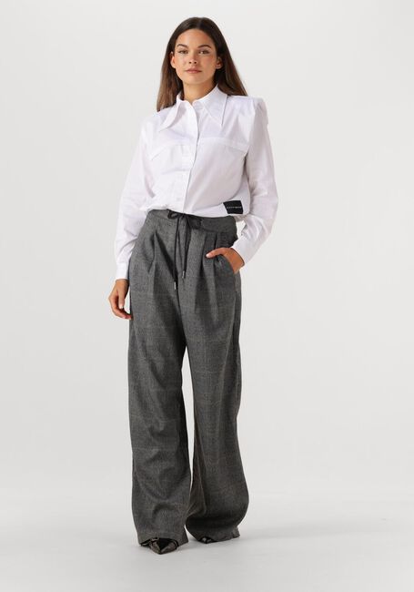 Graue HAUTE L'AMITIÉ Weite Hose MICHELLE CHECK TAILOR TIE TALL PANTS - large
